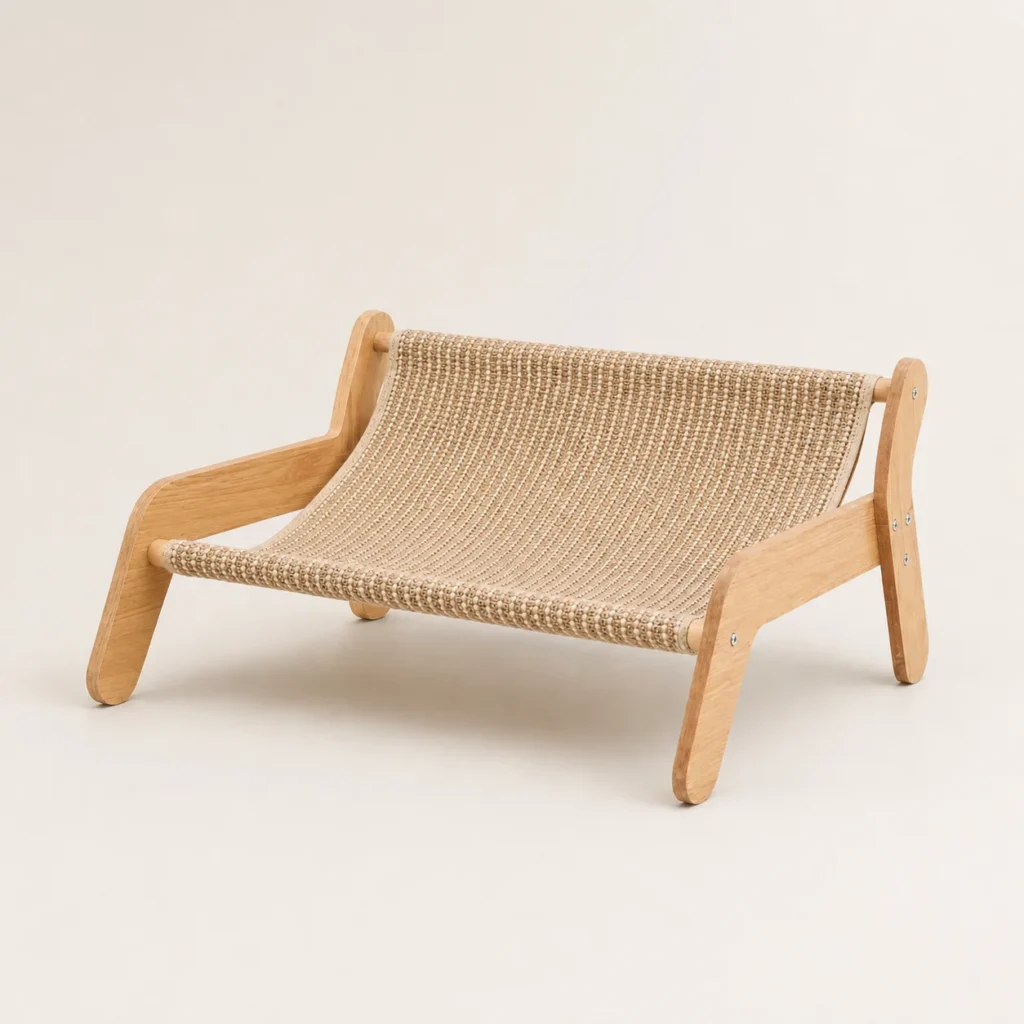 Quiet Sisal Cat Sofa in natural wood tone with woven sisal seat