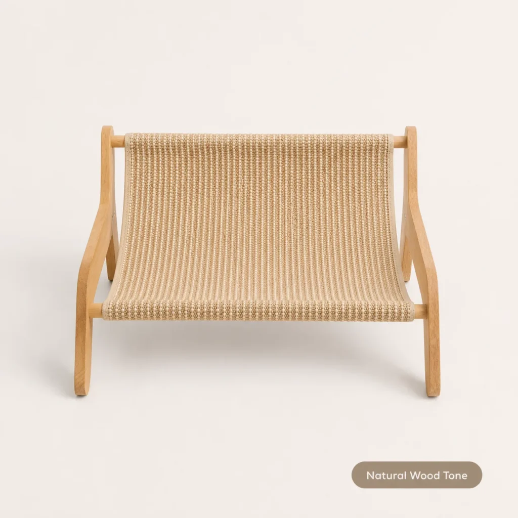 Front view of natural wood-tone Quiet Sisal Cat Sofa