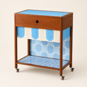 nookmew Purr Pantry blue cat feeding station with drawer and lower shelf