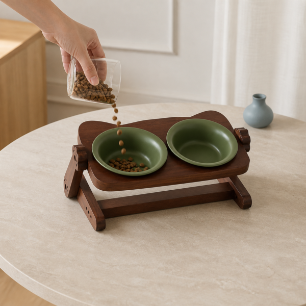 Food being served in the pine green ceramic bowls