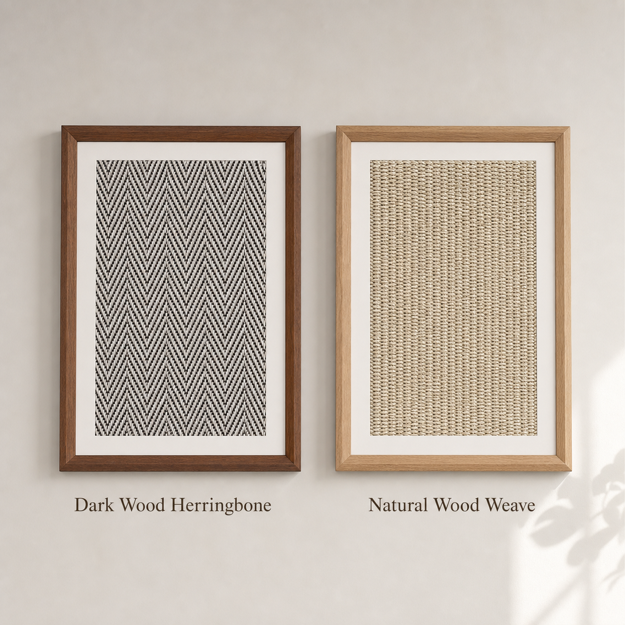 Dark Wood Herringbone and Natural Wood Weave options