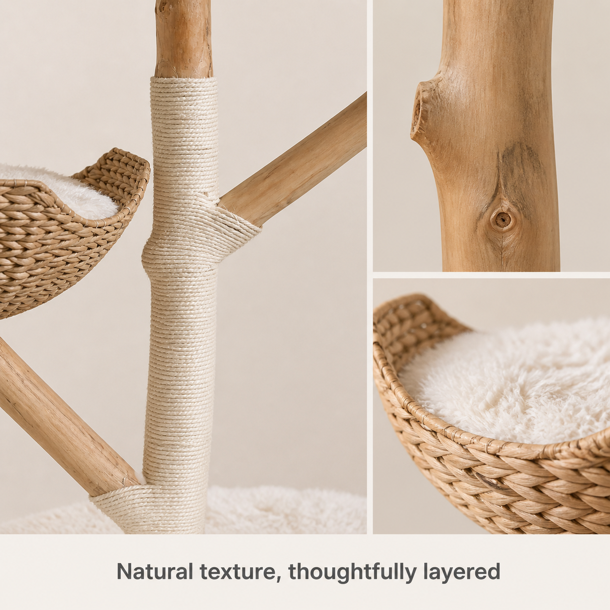 Natural wood and woven basket details