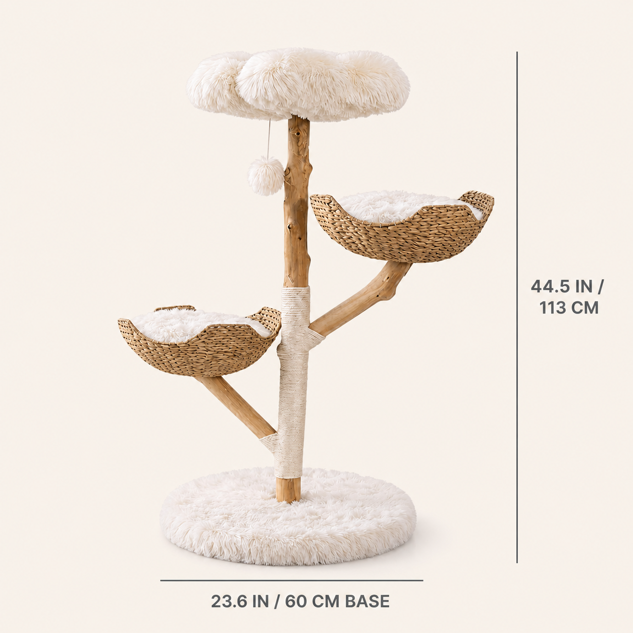 Dimensions of the natural wood dual basket cat tree