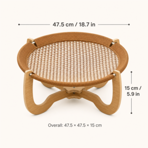Dimensions: 47.5 by 47.5 by 15 centimeters, or 18.7 by 18.7 by 5.9 inches